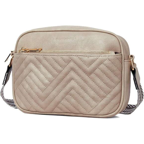 Women Grey White Imported Vegan Leather Quilted Small Shoulder Crossbody Handbag - Picture 7 of 8